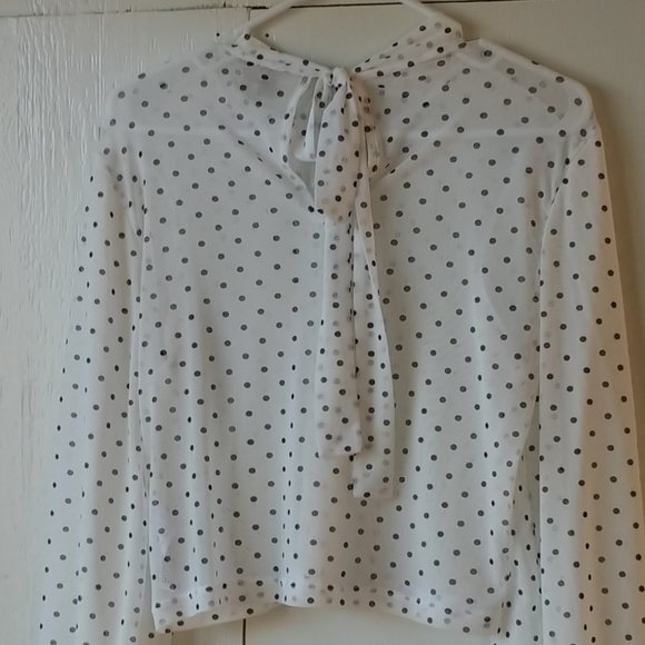 ASOS Long Sleeve Cropped White w/Black Polka Dots Top SZ 10 - Picture 8 of 11
